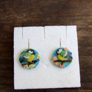 Cinege mintás fülbevaló - ékszer - fülbevaló - pötty fülbevaló - Meska.hu