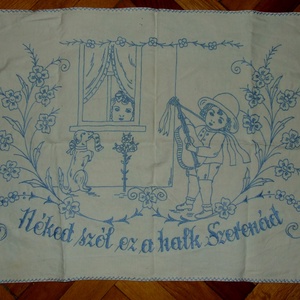 Régi retro kézzel hímzett, feliratos falvédő - otthon & életmód - lakástextil - falvédő - Meska.hu