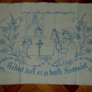 Régi retro kézzel hímzett, feliratos falvédő - Meska.hu