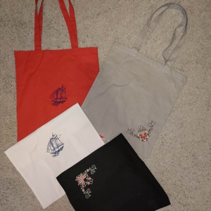 Textil bevásárlótáska, több féle hímzéssel - táska & tok - bevásárlás & shopper táska - shopper, textiltáska, szatyor - Meska.hu