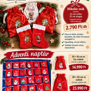 Hímzett adventi naptár, 24 db kis hímzett zsák - karácsony - adventi díszek - adventi naptár - Meska.hu