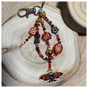 Fekete-piros gyöngy kulcstartó, Táska & Tok, Kulcstartó & Táskadísz, Kulcstartó, Gyöngyfűzés, gyöngyhímzés, MESKA