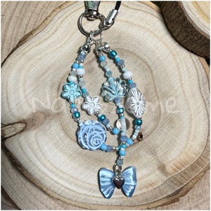 Kék-fehér gyöngy kulcstartó, Táska & Tok, Kulcstartó & Táskadísz, Kulcstartó, Gyöngyfűzés, gyöngyhímzés, MESKA