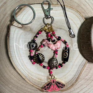 Fekete-rózsaszín gyöngy kulcstartó, Táska & Tok, Kulcstartó & Táskadísz, Kulcstartó, Gyöngyfűzés, gyöngyhímzés, MESKA