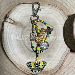 Sárga-kék gyöngy kulcstartó, Táska & Tok, Kulcstartó & Táskadísz, Kulcstartó, Gyöngyfűzés, gyöngyhímzés, MESKA