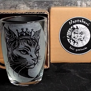 Macska királynős üveg bögre , Otthon & Életmód, Konyhafelszerelés, tálalás, Tálalás, Bögre & Csésze, Gravírozás, pirográfia, MESKA