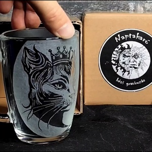 Macska királynős üveg bögre  - otthon & életmód - konyhafelszerelés, tálalás - tálalás - bögre & csésze - Meska.hu