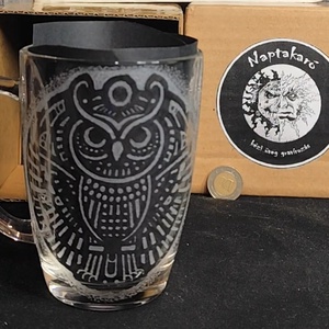 Bagoly mintás üveg bögre , Otthon & Életmód, Konyhafelszerelés, tálalás, Tálalás, Bögre & Csésze, Gravírozás, pirográfia, MESKA