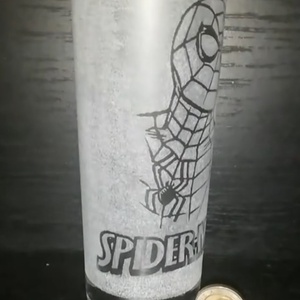 Kézzel gravírozott Pókember mintás üveg pohár  - otthon & életmód - konyhafelszerelés, tálalás - tálalás - pohár - Meska.hu