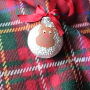 Rudolf, töltött gömbdísz - karácsony - karácsonyi lakásdekoráció - karácsonyfadíszek - Meska.hu