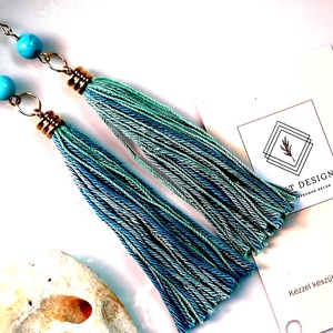 Türkiz bojtos fülbevaló  - ékszer - fülbevaló - lógó fülbevaló - Meska.hu