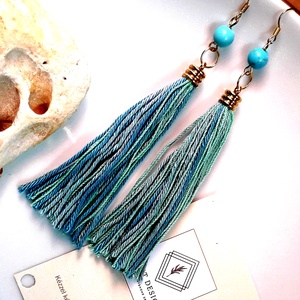 Türkiz bojtos fülbevaló  - Meska.hu