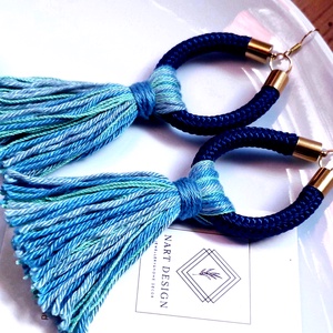 Türkiz-Kék bojtos fülbevaló  - Meska.hu