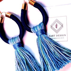 Türkiz-Kék bojtos fülbevaló  - ékszer - fülbevaló - lógó fülbevaló - Meska.hu