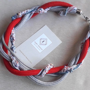 Akció! Piros-szürke fúzió statement nyaklánc - ékszer - nyaklánc - statement nyaklánc - Meska.hu