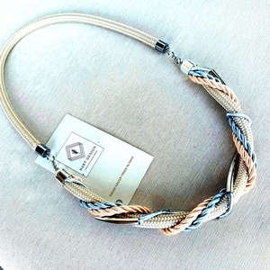 Beige kötél, gyöngyös fúzió nyaklánc - Meska.hu