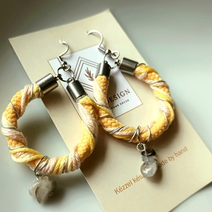 Ezüst nyár fülbevaló, pamut fonal és kötélből - ékszer - fülbevaló - lógós kerek fülbevaló - Meska.hu