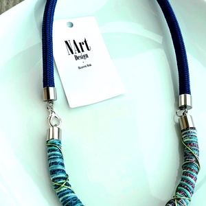 Kék tenger fonal, zsinór nyaklánc - ékszer - nyaklánc - statement nyaklánc - Meska.hu