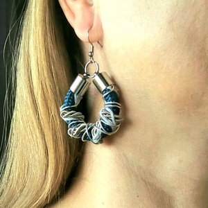 Kékmánia zsinór, kötél fülbevaló - ékszer - fülbevaló - lógós kerek fülbevaló - Meska.hu