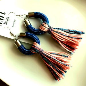 Kék, rózsaszín design fülbevaló - ékszer - fülbevaló - rojtos fülbevaló - Meska.hu