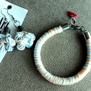 Pasztell álom vízkék, barack fonal, zsinór ékszerszett, Ékszer, Ékszerszett, Ékszerkészítés, MESKA