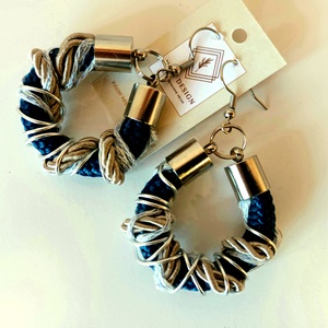 Kékmánia zsinór, kötél fülbevaló - ékszer - fülbevaló - lógós kerek fülbevaló - Meska.hu