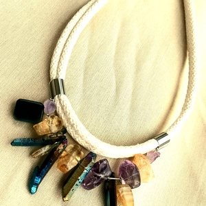 Kék,lila, sárga ásványköves statement nyaklánc - ékszer - nyaklánc - gyöngyös nyaklánc - Meska.hu