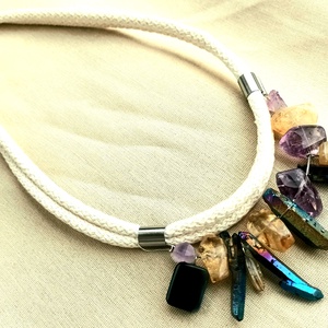 Kék,lila, sárga ásványköves statement nyaklánc - ékszer - nyaklánc - gyöngyös nyaklánc - Meska.hu