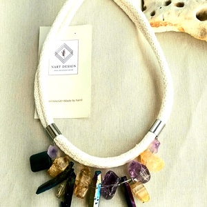 Kék,lila, sárga ásványköves statement nyaklánc - ékszer - nyaklánc - gyöngyös nyaklánc - Meska.hu
