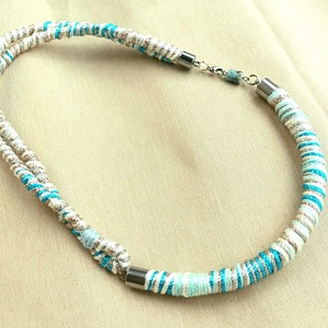 Türki-beige fonal statement nyaklánc, Ékszer, Nyaklánc, Statement nyaklánc, Ékszerkészítés, Csomózás, MESKA