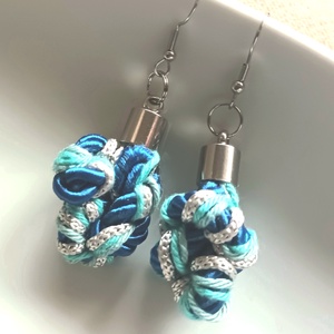 Kék, csomózott Design fülbevaló - ékszer - fülbevaló - lógó csepp fülbevaló - Meska.hu