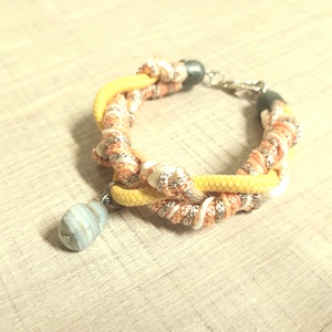 Barack, meleg sárga kötél, fonal karkötő ásványgyönggyel - ékszer - karkötő - fonott karkötő - Meska.hu