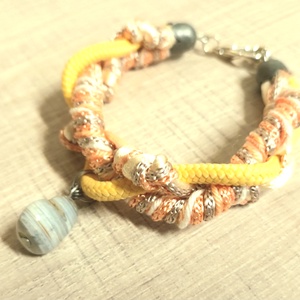 Barack, meleg sárga kötél, fonal karkötő ásványgyönggyel - Meska.hu