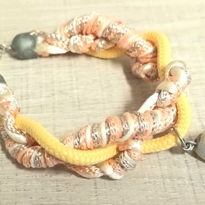 Barack, meleg sárga kötél, fonal karkötő ásványgyönggyel - ékszer - karkötő - fonott karkötő - Meska.hu