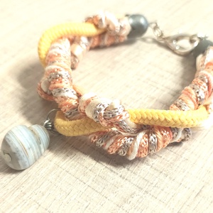 Barack, meleg sárga kötél, fonal karkötő ásványgyönggyel - ékszer - karkötő - fonott karkötő - Meska.hu