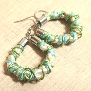 Zöld tenger zsinór, fonal fülbevaló - ékszer - fülbevaló - lógós kerek fülbevaló - Meska.hu