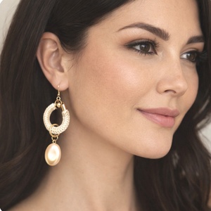 Brilles, beige színű kötél, arany színű üveggyönggyel Design fülbevaló - ékszer - fülbevaló - lógó csepp fülbevaló - Meska.hu