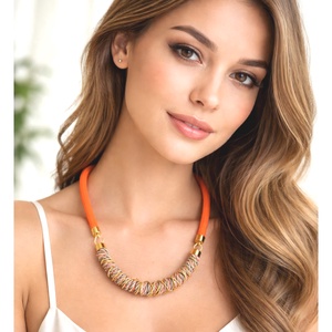 Nyári naplemente fonal, zsinór nyaklánc, Ékszer, Nyaklánc, Statement nyaklánc, Ékszerkészítés, Csomózás, MESKA