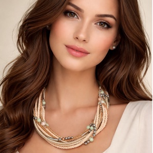 Beige, gyöngyös fúzió nyaklánc - ékszer - nyaklánc - gyöngyös nyaklánc - Meska.hu