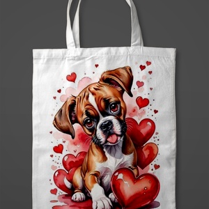 cuki boxer vászontáska, Táska & Tok, Bevásárlás & Shopper táska, Shopper, textiltáska, szatyor, Fotó, grafika, rajz, illusztráció, MESKA