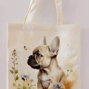 francia bulldog vászontáska, Táska & Tok, Bevásárlás & Shopper táska, Shopper, textiltáska, szatyor, Fotó, grafika, rajz, illusztráció, MESKA