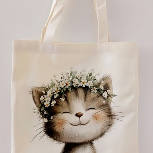 cicás vászontáska, Táska & Tok, Bevásárlás & Shopper táska, Shopper, textiltáska, szatyor, Fotó, grafika, rajz, illusztráció, MESKA