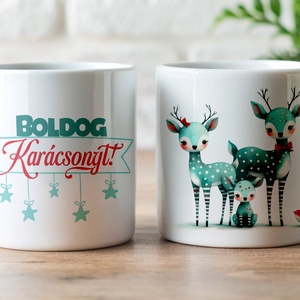 Őzike család - Boldog Karácsonyt!, Otthon & Életmód, Konyhafelszerelés, tálalás, Tálalás, Bögre & Csésze, Fotó, grafika, rajz, illusztráció, MESKA