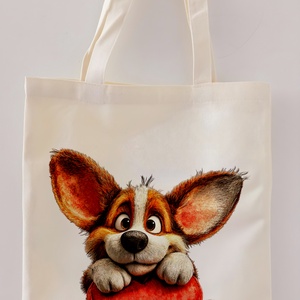 cuki corgi vászontáska, Táska & Tok, Bevásárlás & Shopper táska, Shopper, textiltáska, szatyor, Fotó, grafika, rajz, illusztráció, MESKA
