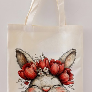 nyuszi vászontáska, Táska & Tok, Bevásárlás & Shopper táska, Shopper, textiltáska, szatyor, Fotó, grafika, rajz, illusztráció, MESKA
