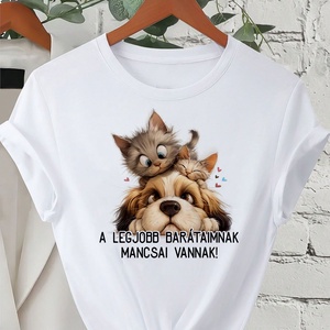 kutya-cica barát póló, Ruha & Divat, Női ruha, Póló, felső, Fotó, grafika, rajz, illusztráció, MESKA