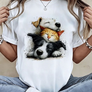 kutya-macska barátság póló , Ruha & Divat, Női ruha, Póló, felső, Fotó, grafika, rajz, illusztráció, MESKA