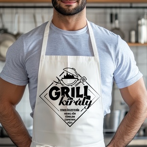 Kötény - egyedi grafikával - grill király, Otthon & Életmód, Konyhafelszerelés, tálalás, Konyhai textil, Kötény, Fotó, grafika, rajz, illusztráció, MESKA