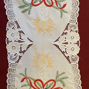 adventi terítő, Karácsony, Adventi díszek, Adventi asztaldísz, Hímzés, Varrás, MESKA