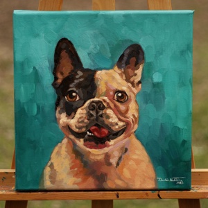 Francia bulldog portré, Művészet, Festmény, Olajfestmény, Festészet, MESKA